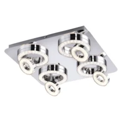 LED-Deckenleuchte, Chrom, 4-flg, schwenkbar, modern, warmweiß