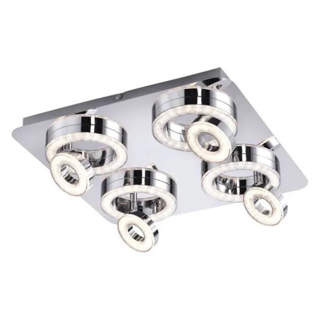 LED-Deckenleuchte, Chrom, 4-flg, schwenkbar, modern, warmweiß