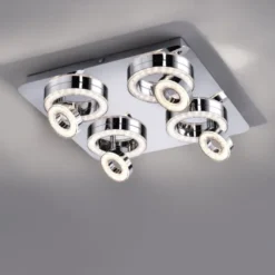 LED-Deckenleuchte, Chrom, 4-flg, schwenkbar, modern, warmweiß
