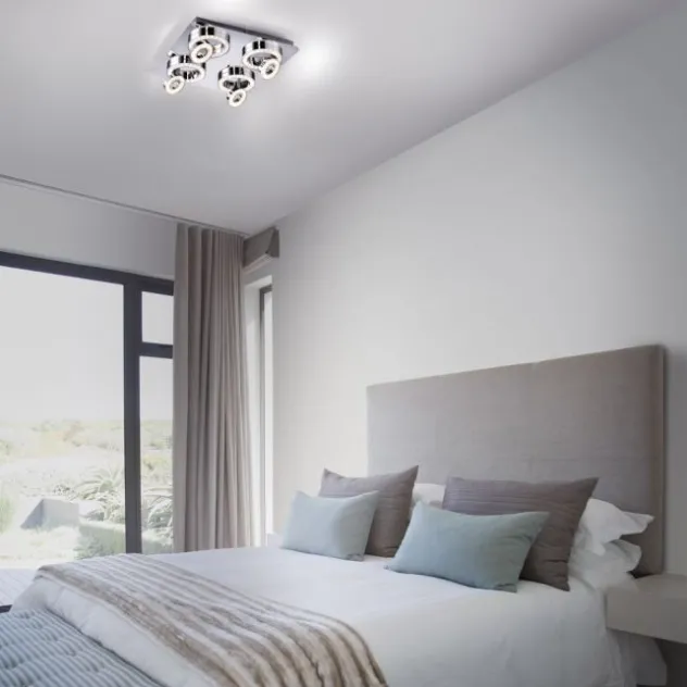 LED-Deckenleuchte, Chrom, 4-flg, schwenkbar, modern, warmweiß