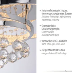 LED Deckenleuchte Chrom Kristallanhänger dimmbar per Tronicdimmer