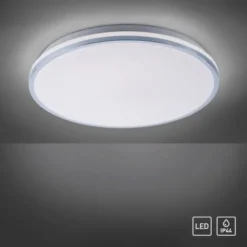 LED-Deckenleuchte, chrom, Schirm, IP44, Badezimmer, warmweis