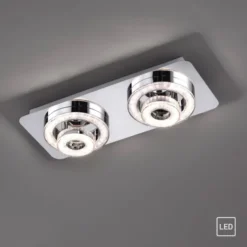LED-Deckenleuchte, Chrom, 2 schwenkbare Leuchtringe, Design, modern