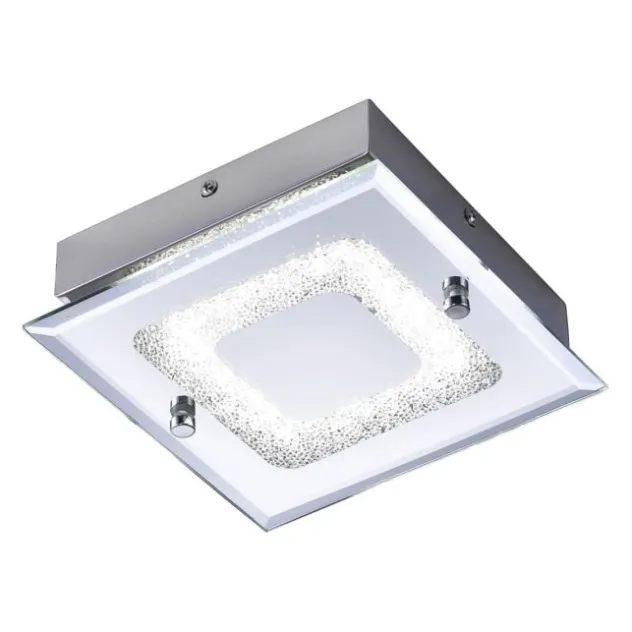 LED Deckenleuchte, chrom, Spiegelglasscheibe, Kristalloptik, modern, eckig