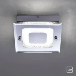 LED Deckenleuchte, chrom, Spiegelglasscheibe, Kristalloptik, modern, eckig