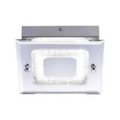 LED Deckenleuchte, chrom, Spiegelglasscheibe, Kristalloptik, modern, eckig