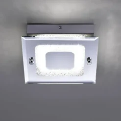 LED Deckenleuchte, chrom, Spiegelglasscheibe, Kristalloptik, modern, eckig