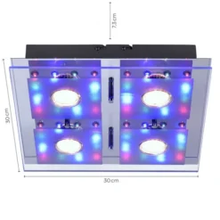 LED-Deckenleuchte, chrom, 30x30cm, Farbwechsel, Fernbedienung, RGB