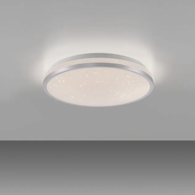 LED Deckenleuchte D=28cm silber Sternenhimmeloptik dimmbar