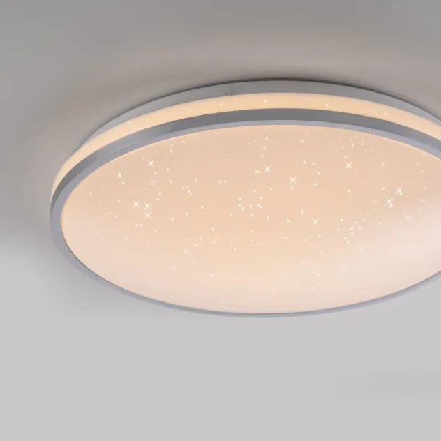 LED Deckenleuchte D=38cm silber Sternenhimmeloptik dimmbar