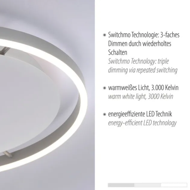 LED Deckenleuchte, dimmbar, aluminium, rund 50cm, warmweiß