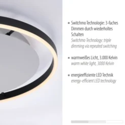 LED Deckenleuchte, dimmbar, anthrazit, rund 50cm, warmweiß