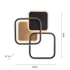 LED Deckenleuchte eckig schwarz mit Holzdekor warmweiß modern