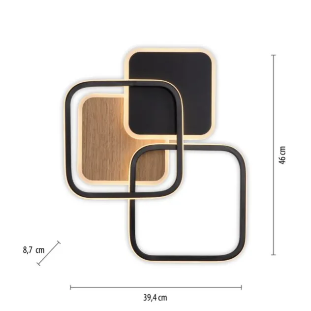 LED Deckenleuchte eckig schwarz mit Holzdekor warmweiß modern