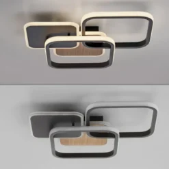 LED Deckenleuchte eckig schwarz mit Holzdekor warmweiß modern
