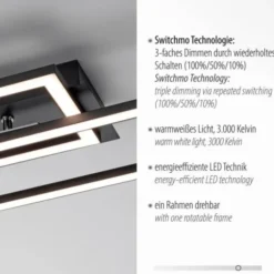 LED Deckenleuchte flach längliche Rahmen schwarz warmweiß 3 Stufen Dimmung