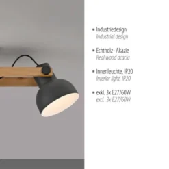 LED Deckenleuchte 3 flammig Akazienholz höhenverstellbar Industrial