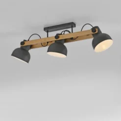 LED Deckenleuchte 3 flammig Akazienholz höhenverstellbar Industrial