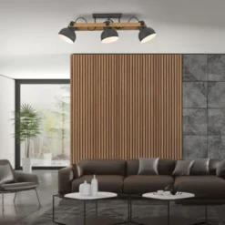 LED Deckenleuchte 3 flammig Akazienholz höhenverstellbar Industrial