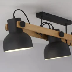 LED Deckenleuchte 3 flammig Akazienholz höhenverstellbar Industrial