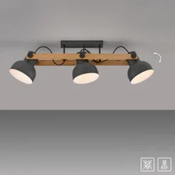LED Deckenleuchte 3 flammig Akazienholz höhenverstellbar Industrial