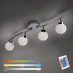 LED Deckenleuchte, 4-flammig, chrom, Strahlerleiste, dimmbar, Fernbedienung