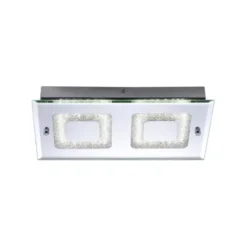 LED Deckenleuchte, 2-flammig, chrom, Glas, Kristalloptik, rechteckig