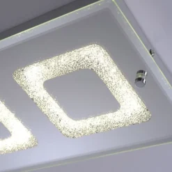 LED Deckenleuchte, 2-flammig, chrom, Glas, Kristalloptik, rechteckig