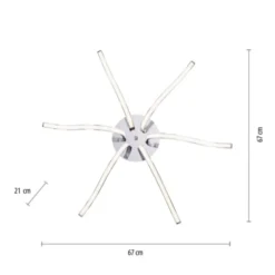 LED-Deckenleuchte, 6-flammig, chrom, 67x67 cm, filigrane Leuchtenarme