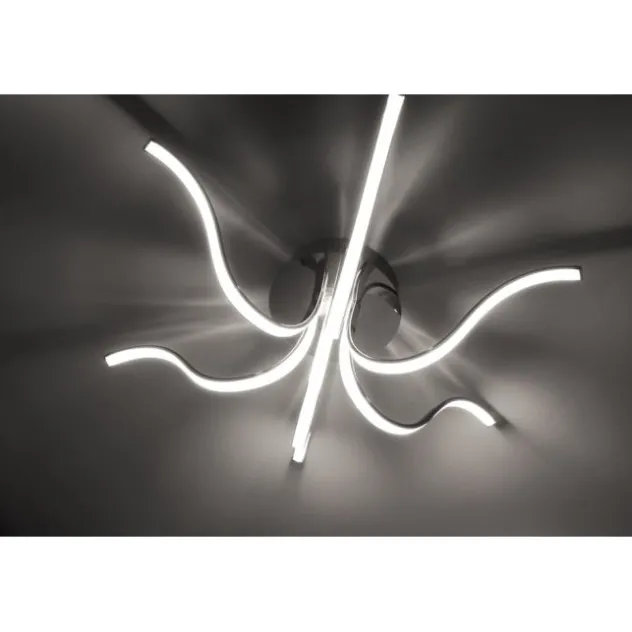 LED-Deckenleuchte, 6-flammig, chrom, 67x67 cm, filigrane Leuchtenarme