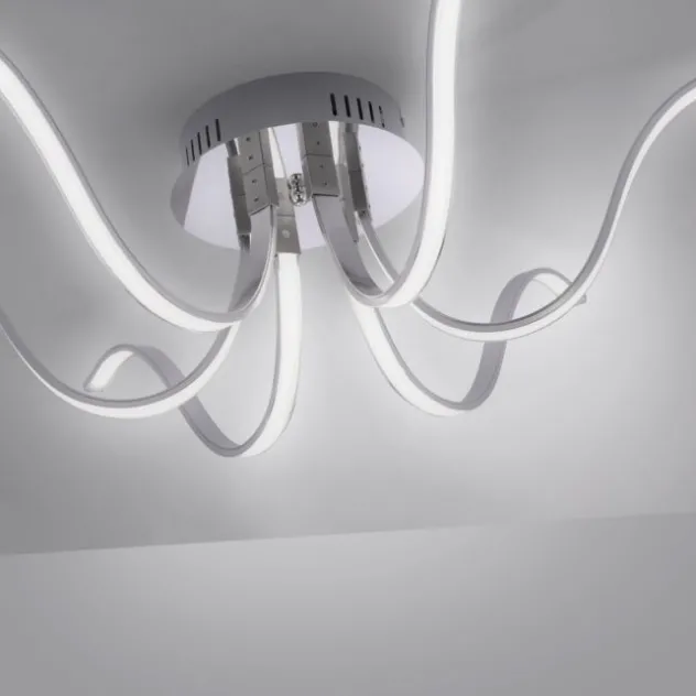 LED-Deckenleuchte, 6-flammig, chrom, 67x67 cm, filigrane Leuchtenarme