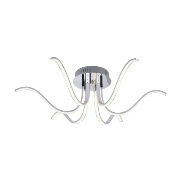 LED-Deckenleuchte, 6-flammig, chrom, 67x67 cm, filigrane Leuchtenarme