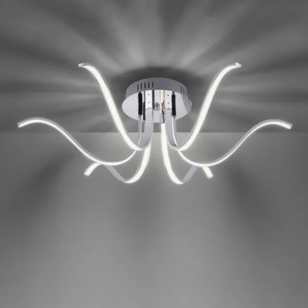 LED-Deckenleuchte, 6-flammig, chrom, 67x67 cm, filigrane Leuchtenarme