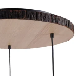 LED-Deckenleuchte, 3-flammig, Holz, Stoffschirme, 3xE27
