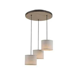 LED-Deckenleuchte, 3-flammig, Holz, Stoffschirme, 3xE27