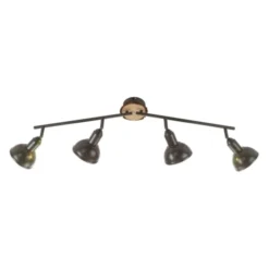 LED Deckenleuchte 4-flammig Metall Holz-natur grau Spots schwenkbar