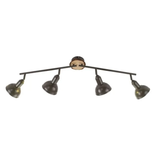 LED Deckenleuchte 4-flammig Metall Holz-natur grau Spots schwenkbar