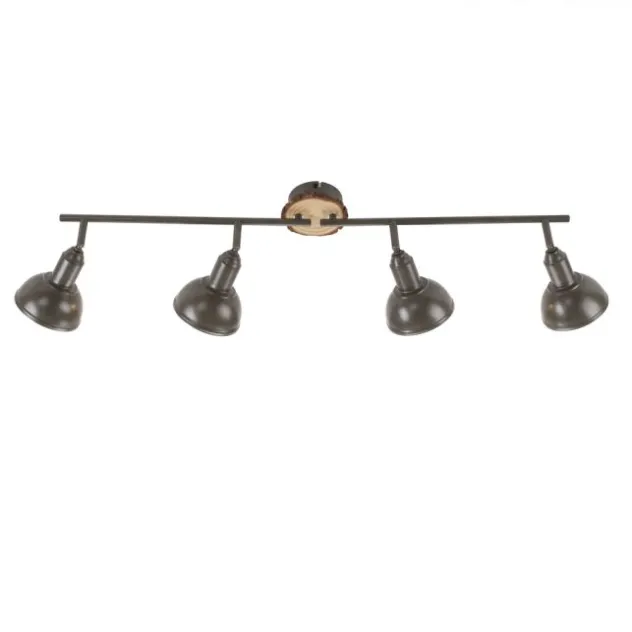 LED Deckenleuchte 4-flammig Metall Holz-natur grau Spots schwenkbar