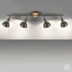LED Deckenleuchte 4-flammig Metall Holz-natur grau Spots schwenkbar