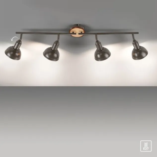 LED Deckenleuchte 4-flammig Metall Holz-natur grau Spots schwenkbar