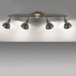 LED Deckenleuchte 4-flammig Metall Holz-natur grau Spots schwenkbar