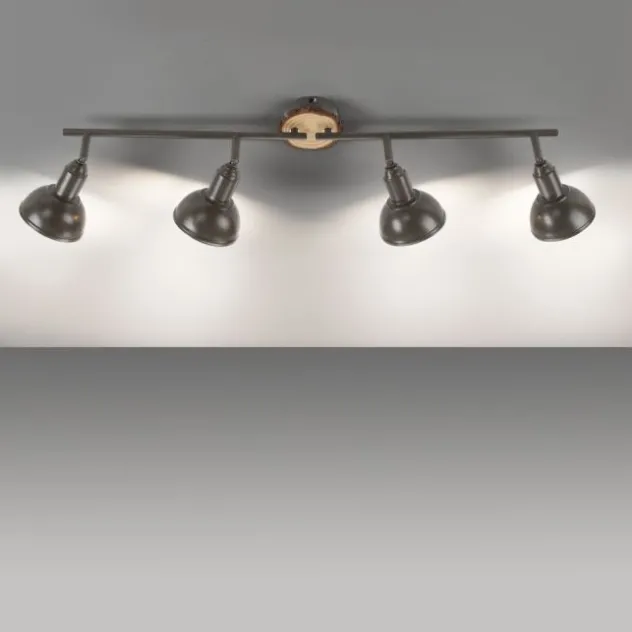 LED Deckenleuchte 4-flammig Metall Holz-natur grau Spots schwenkbar