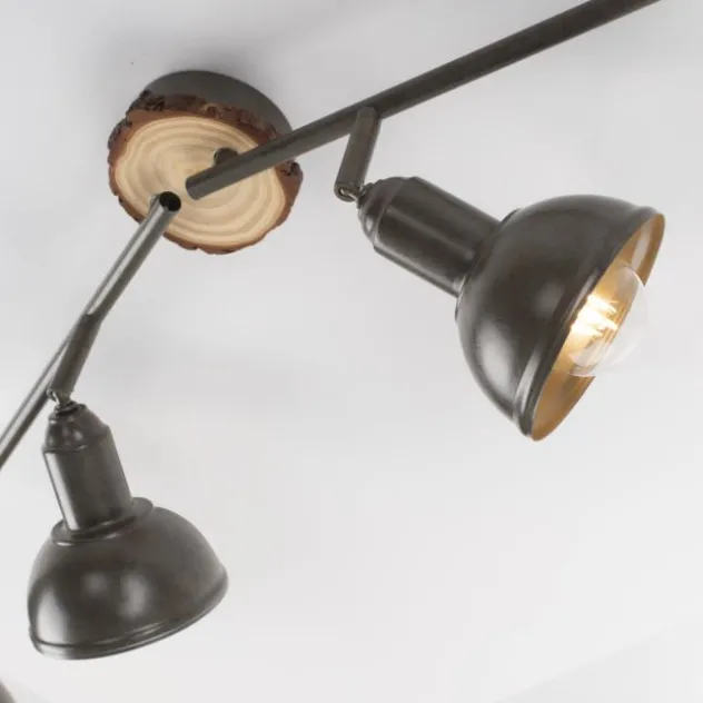 LED Deckenleuchte 4-flammig Metall Holz-natur grau Spots schwenkbar