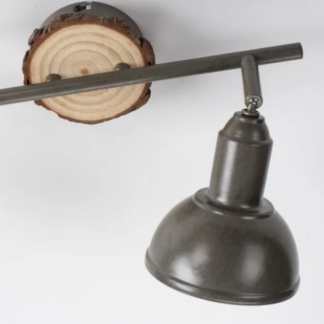 LED Deckenleuchte 2-flammig Metall Holz-natur grau Spots schwenkbar