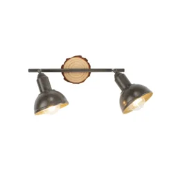 LED Deckenleuchte 2-flammig Metall Holz-natur grau Spots schwenkbar