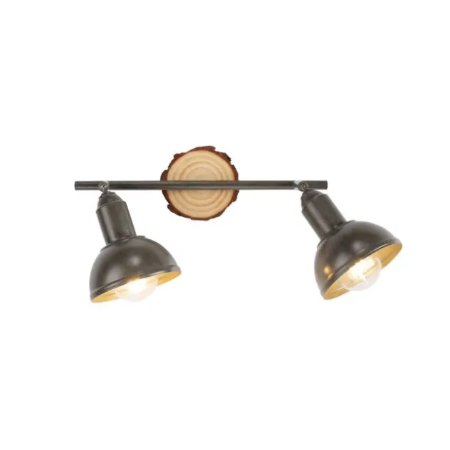 LED Deckenleuchte 2-flammig Metall Holz-natur grau Spots schwenkbar