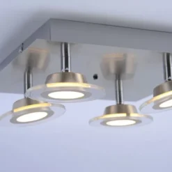 LED-Deckenleuchte, 4-flammig, modern, stahlfarben, quadratisch