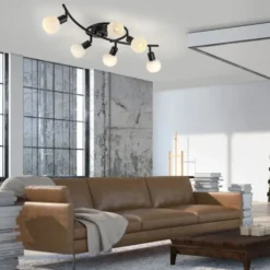 LED Deckenleuchte 6 flammig schwarz Spot drehbar Opalglas zeitlos