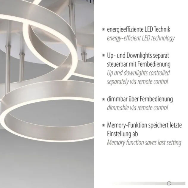 LED Deckenleuchte 3 flammig silber Up- Downlight dimmbar Fernbedienung
