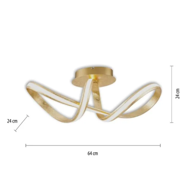 LED Deckenleuchte, goldfarben, elegant, geschwungener Leuchtkörper, modern